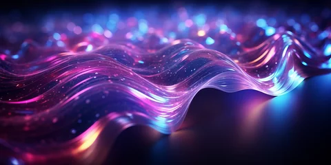 Foto op Canvas Abstract liquid glowing waves and lighting particles © toomi123