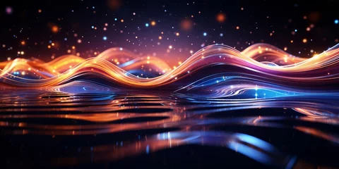 Fototapeten Abstract liquid glowing waves and lighting particles © toomi123