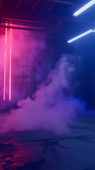 Within a studio room, smoke floats up against a dark empty street backdrop, 