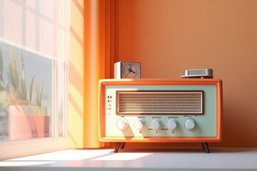 Nostalgic Retro radio in room. Media room. Generate Ai