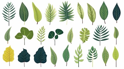 Set of tropical leaves isolated on a white background, Generative AI illustrations.