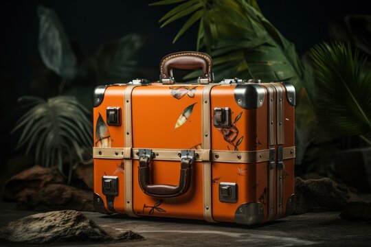 Retro suitcase. Old travel case. Generate Ai
