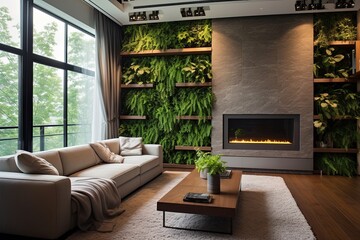 Green Plant Wall: Modern Urban Jungle Living Room Interiors Design
