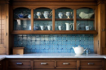 Vintage Blue Tile Kitchen: Classic Cabinet Drawer and Wall Inspirations