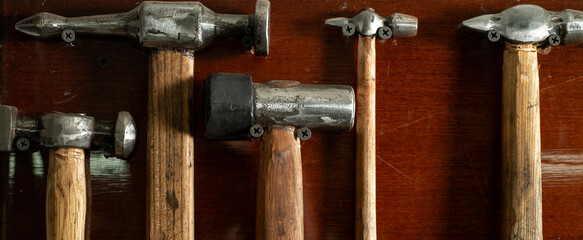 vintage metal hammers for background