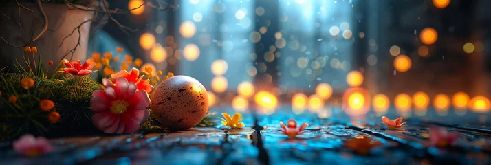 Foto op Aluminium Happy Easter colored eggs grass Christian holiday the Resurrection of Jesus Christ traditional decorate cross banner, © Sohail