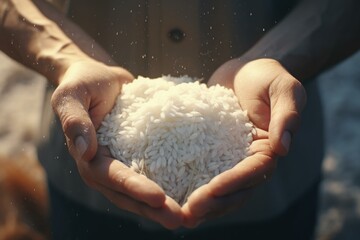 Rice hands grains. Agriculture meal. Generate Ai