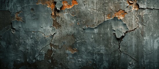 This photo captures a decaying wall with layers of paint peeling off, revealing the worn and aged surface underneath. - obrazy, fototapety, plakaty