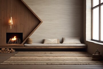 Fototapeta na wymiar Cozy Rug Meditation Nook: Zen-Inspired Minimalist Bedroom Corner