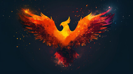 A celestial and dreamlike representation of a phoenix rising from the ashes, symbolizing resilience and transformation for an empowering t-shirt graphic. - obrazy, fototapety, plakaty