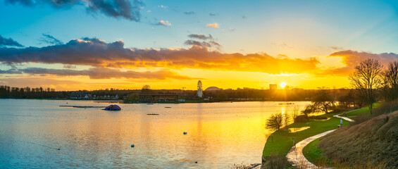 Sunset at the Willen Lake. Milton Keynes. England