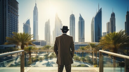 Arab man standing in front of modern high-rise city