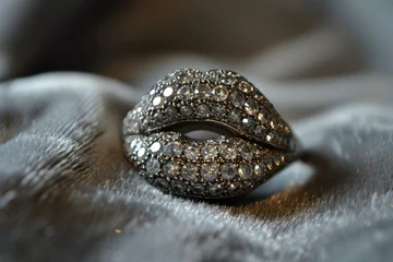 Fotobehang Diamond gem in woman lips. Precious luxury brilliant in female mouth. Generate ai © juliars