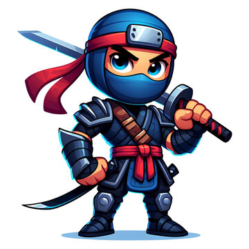 ninja with sword game character on PNG transparent background