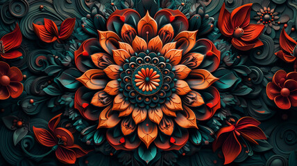 A mesmerizing mandala-inspired design with intricate patterns and vibrant colors, creating a spiritually inspired and visually appealing t-shirt graphic. - obrazy, fototapety, plakaty