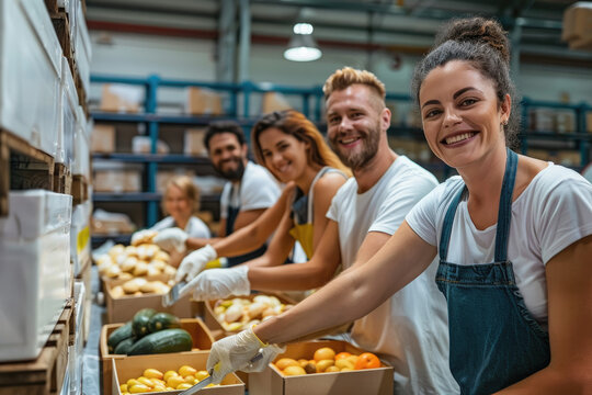 happy volunteers helps to donate free food to the starving people