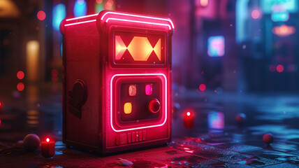 Fototapeta na wymiar A neon-lit retro arcade game character, pixelated and vibrant, ready to add a nostalgic touch to your t-shirt design.