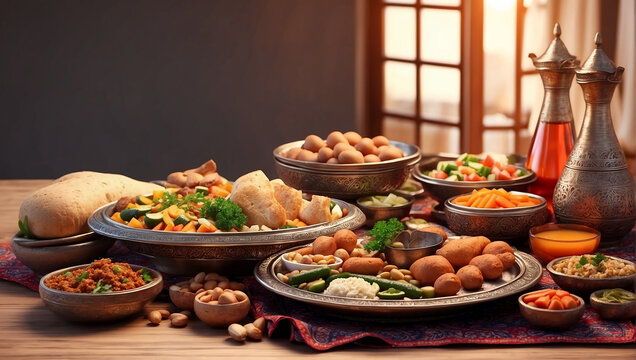 Suhoor or Iftar meal 3d render