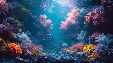 Poster A serene underwater scene with colorful coral reefs and exotic fish, capturing the beauty of the ocean for a tranquil and nature-inspired t-shirt graphic. © memoona