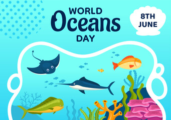 Oceans Day Social Media Background Flat Cartoon Hand Drawn Templates Illustration
