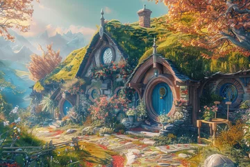 Cercles muraux Forêt des fées Mysterious House with a Grass Roof, Resembling a Dwarf's Cozy Abode