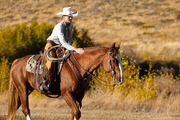 Cowgirl portrait horseback fall autumn  