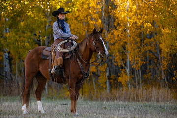 Cowgirl portrait horseback fall autumn  