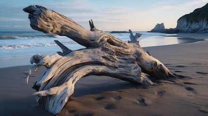 driftwood on the beach - obrazy, fototapety, plakaty