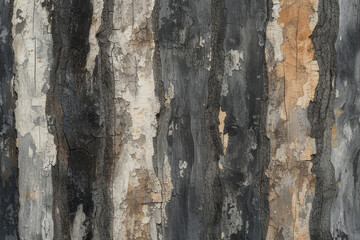 A close-up view of bark wallpaper with streaked and speckled textured, this natural background...