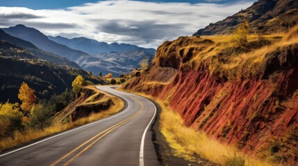 Colorful painted road amidst scenic landscape