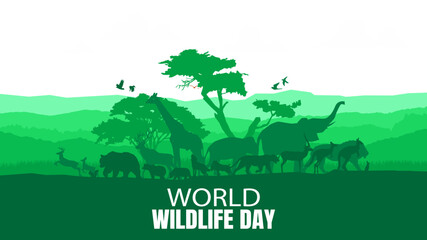 World Wildlife Day Background Vector illustration. Animals in forest.