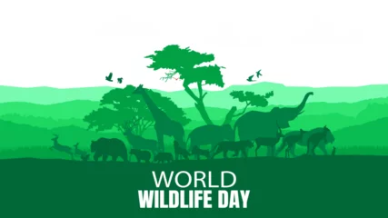 Cercles muraux Vert World Wildlife Day Background Vector illustration. Animals in forest.
