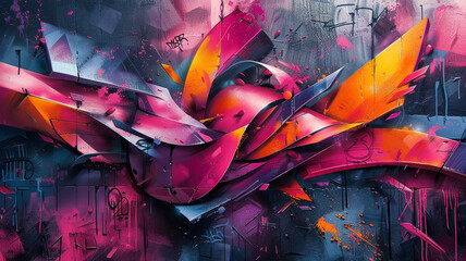 Urban graffiti art seamlessly blending into a cityscape, an edgy and dynamic design for those who...