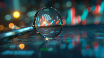 Magnifying Glass Over Financial Analysis Charts