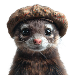 A 3D cartoon illustration of a playful ferret wearing a stylish beret.