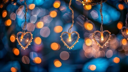 Galand of heart shaped lights with bokeh background