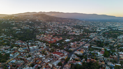 Aerial sunrise over San Miguel de Allende in Mexico