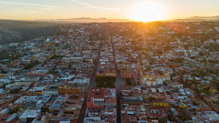 Aerial sunrise over San Miguel de Allende in Mexico