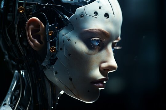 Robot face. Machine science modern. Generate Ai