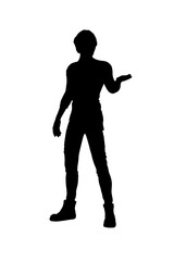 standing man silhouette black and white vector image Modern person portrait, beauty, male body line art. For use as a brochure template or for use in web design