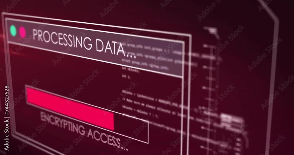 Poster animation of digital data processing and text over black background
