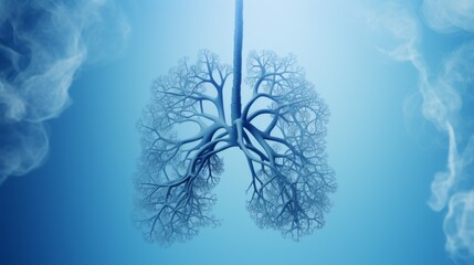 Human lung on light blue background