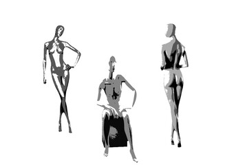 silhouette of woman standing black and white vector image Modern person portrait, beauty, female body line art. For use as a brochure template or for use in web design