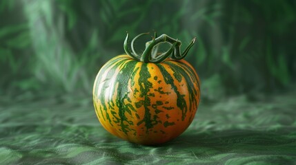 Fresh Striped Heirloom Tomato on Textured Green Background