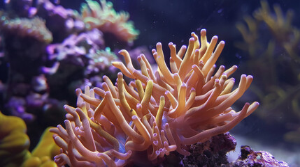 Naklejka na ściany i meble colorful sea corals and marine animals