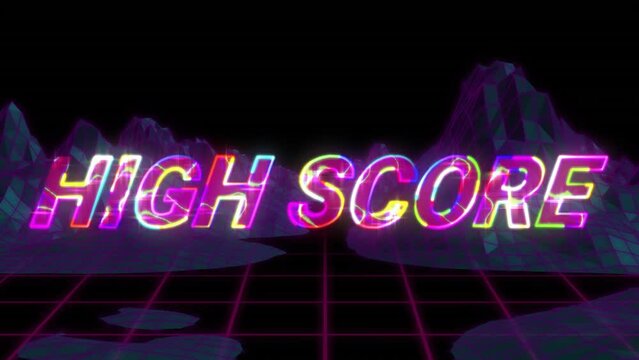 Animation of high score text over metaverse background