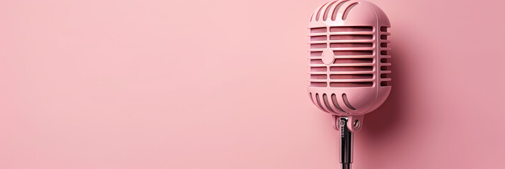 Podcasting pink vocal recording microphone isolated on solid pink background