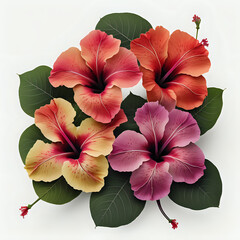 colorful hibiscus flowers on a white background - generated by ai
