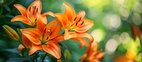 Vibrant bunches of orange flowers with lush green leaves in natural setting