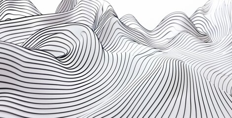 An abstract black and white wavy line, web art, conceptual minimalism, white background